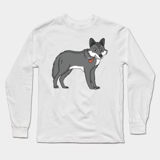 Gray wolf with pipe cartoon illustration Long Sleeve T-Shirt